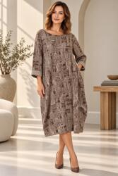 SHOPIKA Rochie midi casual alb cu maron cald cu imprimeu artistic abstract si croi lejer Talie unica