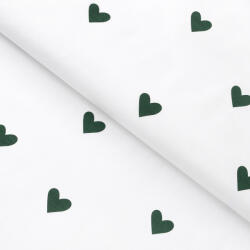 Goldea țesătură de crăciun 100% bumbac - inimioare verde închis pe alb 160 cm