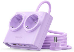 Orico Prelungitor pentru interior Orico PDC25, 2 prize, 2xUSB-A / 22.5W, 2xUSB-C / 25W, 2500W, 10A, Lungime cablu 1.6m, Mov (6942227174642)