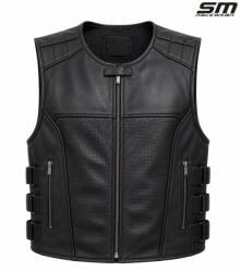 SM Racewear Vesta moto din piele naturala perforata SM Racewear Venti - Barbati - Urban - Reglaje Velcro si fermoare metalice - Negru (VPV072-M)