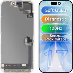 MP Display cu Touchscreen si Senzor Proximitate Lumina MP compatibil cu Apple iPhone 17, cu Rama, Versiune Soft OLED FHD 120Hz Diagnostic, Negru - koubsolutions