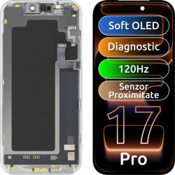 MP Display cu Touchscreen si Senzor Proximitate Lumina MP compatibil cu Apple iPhone 17 Pro, cu Rama, Versiune Soft OLED FHD 120Hz Diagnostic, Negru - koubsolutions