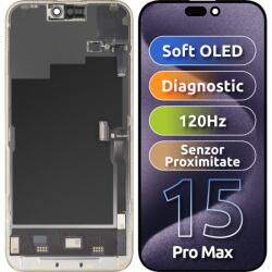 MP Display cu Touchscreen si Senzor Proximitate Lumina MP compatibil cu Apple iPhone 15 Pro Max, cu Rama, Versiune Soft OLED FHD 120Hz Diagnostic, Negru - koubsolutions