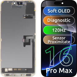 MP Display cu Touchscreen si Senzor Proximitate Lumina MP compatibil cu Apple iPhone 16 Pro Max, cu Rama, Versiune Soft OLED FHD 120Hz Diagnostic, Negru - koubsolutions
