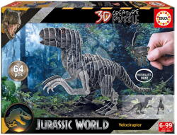 Educa Puzzle dinozaur Velociraptor 3D Creature Puzzle Educa lungime 55 cm, 64 de piese, de la 6 ani (EDU20717)