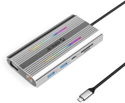 ORICO XCR 12in1 RGB USB-C Docking Station 3x USB-A USB-C PD 100W HDMI 4K VGA RJ45 Gigabit SD and microSD Card Reader - Silver (ORICO-XDR-X2-SV-BP) - pcone