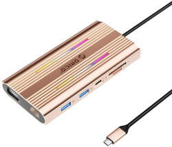 ORICO XDR 12in1 RGB USB-C Docking Station USB-A USB-C PD 100W 2x HDMI 4K 60Hz VGA RJ45 Gigabit SD and microSD Card Reader - Rose Gold (ORICO-XDR-X1-RG-BP) - pcone