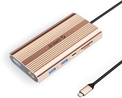 ORICO XDR 12in1 USB-C Docking Station USB-A USB-C 2x HDMI 4K 60Hz DisplayPort 4K 60Hz RJ45 Gigabit PD 100W SD and microSD Card Reader - Rose Gold (ORICO-XDR-X33-RG-BP) - pcone