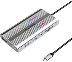 ORICO XDR 12in1 RGB USB-C Docking Station USB-A USB-C PD 100W 2x HDMI 4K 60Hz VGA RJ45 Gigabit SD and microSD Card Reader - Gray (ORICO-XDR-X1-SV-BP) - pcone