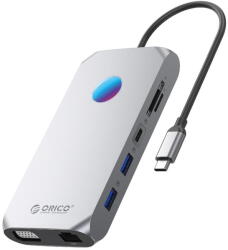 ORICO XCR 12in1 RGB USB-C Docking Station 3x USB-A 3.1 1x USB-A 2.0 1x USB-C PD 100 W 1x USB-C 3.1 1x HDMI 1.4 4K 30Hz 1x VGA 1080p 1x microSD/SD 3.0 1x RJ Gigabit Ethernet 1x Audio CTIA 3.5 mm - Gray (ORIC