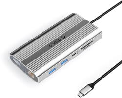 ORICO XDR 12in1 USB-C Docking Station USB-A USB-C 2x HDMI 4K 60Hz DisplayPort 4K 60Hz RJ45 Gigabit PD 100W SD and microSD Card Reader - Silver (ORICO-XDR-X33-SV-BP) - pcone
