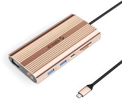 ORICO XDR 12-in-1 USB-C Docking Station USB-A USB-C HDMI 4K VGA RJ45 Gigabit PD 100W SD and microSD Card Reader - Rose Gold (ORICO-XDR-X22-RG-BP) - pcone