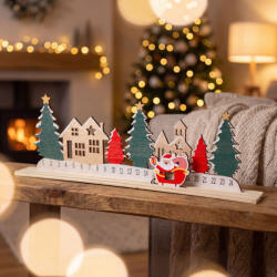  Adventi naptár - karácsonyi falu - MDF - 40 x 12 cm (58879)