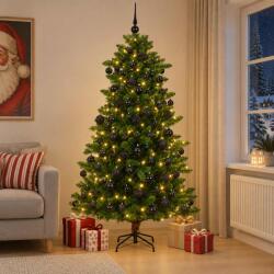  Brad de Crăciun artificial cu globuri 210 cm 300 LED-uri (3461373-3461373)