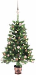  Brad Crăciun pre-iluminat artificial, set globuri, verde, 90 cm (3077638-3077638)