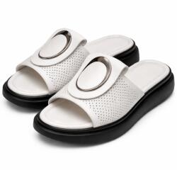 Goodin Fehér valódi bőr női flip-flop papucs dekoratív csattal 36-os