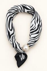Shopika Esarfa colier satinata cu perla decorativa si inchidere magnetica, imprimeu animal print - zebra alb-negru