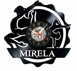  Ceas de perete decorativ realizat din disc de vinil, Model Gimnastica Gimnasta Sport, Cadru Ondulat, Negru, 30 cm