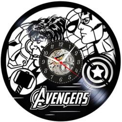  Ceas de perete decorativ realizat din disc de vinil, Model Avengers Supereroi Marvel, Hulk, Iron Man, Captain America, Cadran Skeleton, Negru, 30 cm