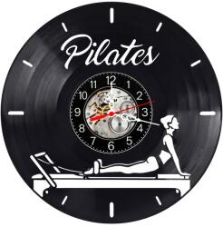  Ceas de perete decorativ realizat din disc de vinil, Model Pilates Calligraphy Aparat Reformer Instructori Fitness, Negru, 30 cm