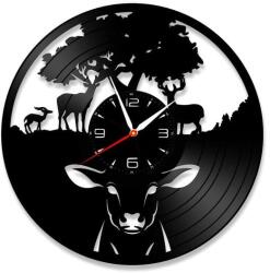  Ceas de perete decorativ "Majestic Deer", lucrat manual din disc de vinil (Vinyl Record), design vanatoare si natura, Negru, 30 cm