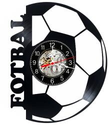  Ceas de perete decorativ realizat din disc de vinil, Model Fotbal Minge de Fotbal, Text Vertical Fotbal, Negru, 30 cm