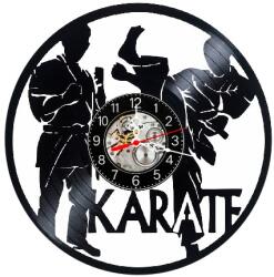  Ceas de perete decorativ realizat din disc de vinil, Model Karate Arte Martiale Luptator Kimono, Negru, 30 cm