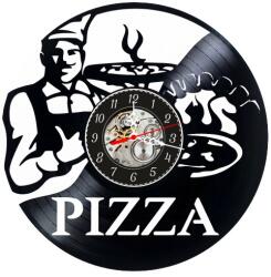  Ceas de perete decorativ realizat din disc de vinil, Model Pizzerie Pizzaiolo, Bucatar, Pizza Proaspata, Text Pizza, Skeleton, Negru, 30 cm