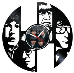  Ceas de perete decorativ realizat din disc de vinil, Model The Beatles, Portrete Membri Trupa, Cadran Foto, Negru, 30 cm
