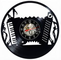  Ceas de perete decorativ realizat din disc de vinil, Model Acordeon Muzica Folclor Instrument, Negru, 30 cm