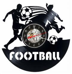  Ceas de perete decorativ realizat din disc de vinil, Model Jucatori de Fotbal si Mingi, Text Football, Negru, 30 cm