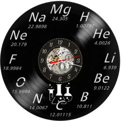  Ceas de perete decorativ realizat manual din disc de vinil, handmade, tematica Chimie si Tabelul Periodic, ideal cadou profesori, chimisti si studenti, Negru, 30 cm