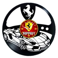  Ceas de Perete Decorativ "Ferrari - Italian Speed", din Disc Vinil Reciclat, Design Auto Sport, Negru, Mecanism Silențios (Sweep), 30 cm