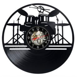  Ceas de perete decorativ realizat din disc de vinil, Model Baterist Set de Tobe Rock Muzica Cinele, Negru, 30 cm