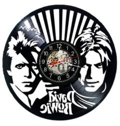  Ceas de perete decorativ realizat din disc de vinil, Model David Bowie Aladdin Sane Portret Rock, Negru, 30 cm