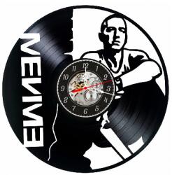  Ceas de perete decorativ realizat din disc de vinil, Model Eminem Slim Shady, Rap Hip Hop, Cadran Skeleton, Negru, 30 cm