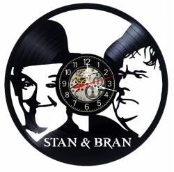  Ceas de perete decorativ realizat din disc de vinil, Model Stan si Bran Laurel and Hardy, Film Comedic, Negru, 30 cm