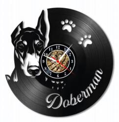  Ceas de perete din disc de vinil, Model Doberman, Negru, 30 cm