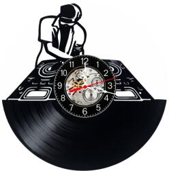  Ceas de perete decorativ realizat din disc de vinil, Model DJ Consola Mixaj Muzica Club Turntable, Negru, 30 cm