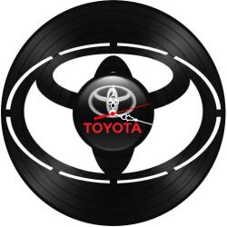  Ceas de perete decorativ realizat din disc de vinil, Model Toyota Logo cu scris rosu, Negru, 30 cm