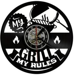  Ceas de Perete Decorativ "King of the Grill", din Disc Vinil Reciclat, Design BBQ și Grătar, Negru, Mecanism Silențios (Sweep), 30 cm