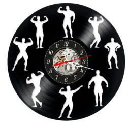  Ceas de perete decorativ, Culturism / Bodybuilding No Pain No Gain, realizat din disc de vinil (Vinyl Record), 30 cm, mecanism silențios, negru