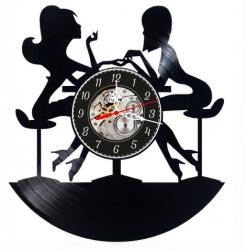  Ceas de perete decorativ realizat din disc de vinil, Model Manichiura Nail Bar, Siluete Elegante, Cadran Skeleton, Negru Premium, 30 cm