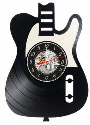  Ceas de perete decorativ realizat din disc de vinil, Model Chitara Electrica Telecaster, Pickguard, Negru, 30 cm