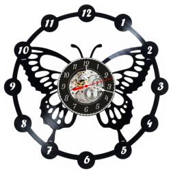  Ceas de perete decorativ realizat din disc de vinil, Model Fluture Elegant, Cadru Exterior cu Cifre, Cadran Skeleton, Negru Premium, 30 cm