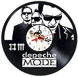  Ceas de perete decorativ realizat din disc de vinil, Model Trupa Depeche Mode, Siluete Membri si Logo DM, Negru Premium, 30 cm