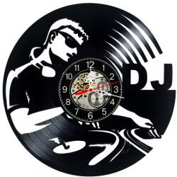  Ceas de perete decorativ realizat din disc de vinil, Model DJ Disc Jockey Mixer Casti, Negru, 30 cm