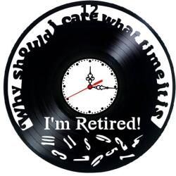  Ceas de perete decorativ realizat din disc de vinil, Model Im Retired Pensie, Cifre Imprastiate, Cadran Alb, Negru, 30 cm
