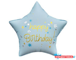 GoDan Happy Birthday Matt Blue csillag fólia lufi 44 cm (MLG411642) - nyomtassotthon