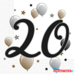Boldog Születésnapot Happy Birthday 20 Milestone szalvéta 20 db-os 33x33 cm (PNN92088)
